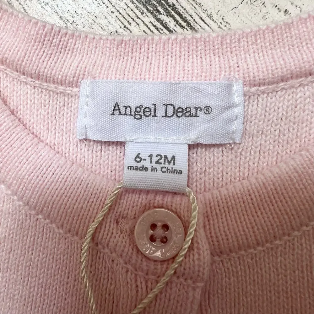 Angel Dear Cardigan Baby Girls 6-12M Pink Cotton Hedgehog Embroidered Sweater